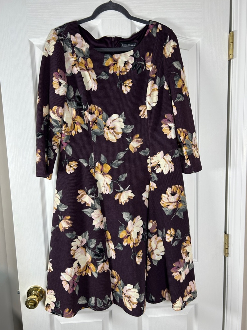 Jessica Howard Plum Floral Fit-and-Flare Lined Dress size 14